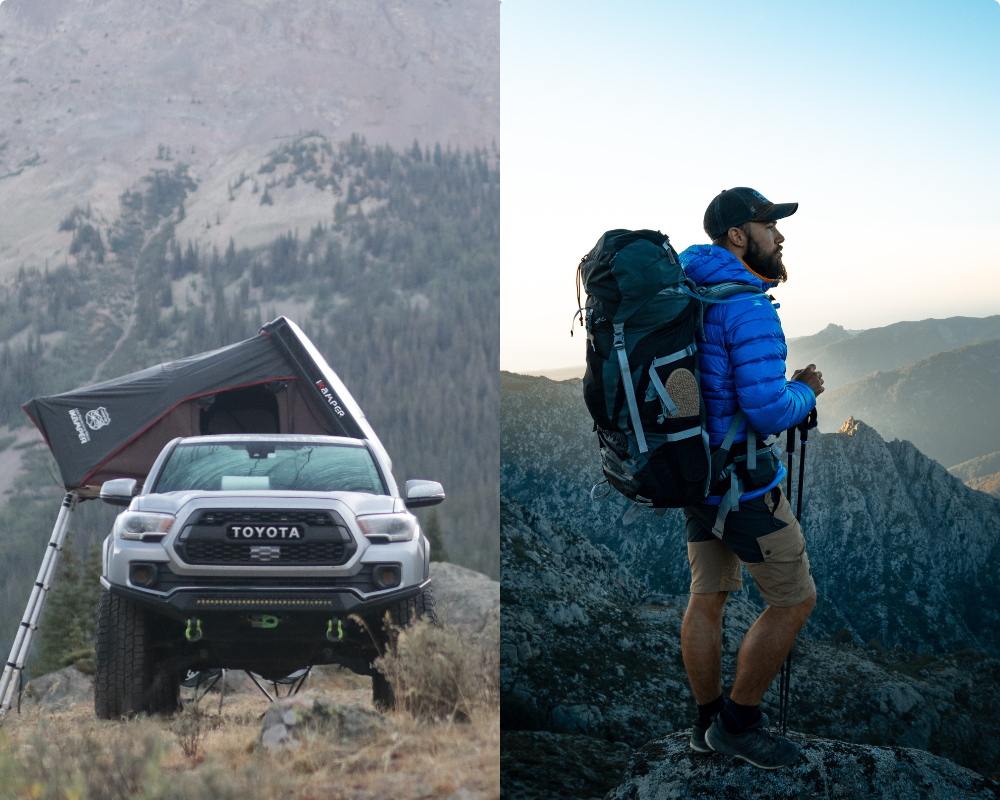 This picture depicts the differences of Overlanding vs Backpack Camping