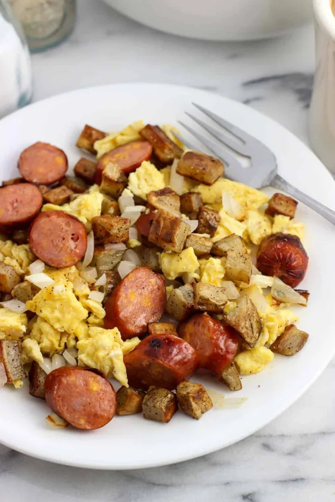 grilled smoked sausage breakfast egg scramble 13