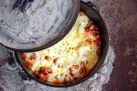 Campfire Lasagna in a dutch oven